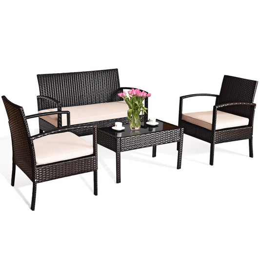 Tangkula 4 PCS/8 PCS Patio Furniture Sets, Rattan Chair Wicker Set, Outdoor Bistro Sets - HW68722