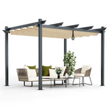 Tangkula 10x13 Ft Pergola, Heavy-Duty Aluminum Outdoor Pergola with Retractable Sun Shade Canopy - NP10911GR