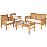 Tangkula 4 or 8 Piece Outdoor Acacia Wood Sofa Set, Padded Patio Conversation Table Chair Set - HW63884