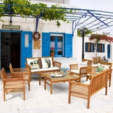 Tangkula 4 or 8 Piece Outdoor Acacia Wood Sofa Set, Padded Patio Conversation Table Chair Set - HW63884