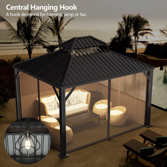 Tangkula 12' x 10' Hardtop Gazebo, Double Roof & Hook – NP10097WL-12CF+NP10097WL-22CF