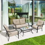 Tangkula 4 Pieces Outdoor Furniture Set, Patio Conversation Set with Cushions and Steel Frame - NP10083BE+NP10084WL-BE