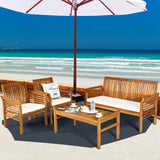 Tangkula 4 or 8 Piece Outdoor Acacia Wood Sofa Set, Padded Patio Conversation Table Chair Set - HW63884