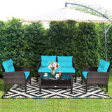 Tangkula 4 Piece Patio Furniture Set, Outdoor Wicker Conversation Set with Glass Top Coffee Table - HW68637BTU+
