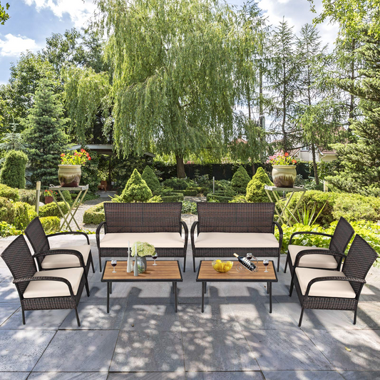 Tangkula 4/8 PCS Patio Rattan Furniture Set, Outdoor Conversation Set - HW66527