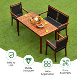 Tangkula 4 Pieces Patio Dining Set, Patiojoy Outdoor PE Rattan & Acacia Wood Dining Table Set with Umbrella Hole - HW67678+
