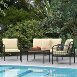 Tangkula 4 Pieces Patio Furniture Set, Outdoor Wicker Conversation Bistro Set - HW71622BN+