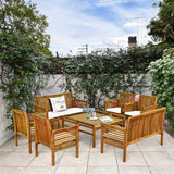 Tangkula 4 or 8 Piece Outdoor Acacia Wood Sofa Set, Padded Patio Conversation Table Chair Set - HW63884