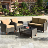 Tangkula 4-Piece Patio Rattan Furniture Set, Outdoor Wicker Conversation Set - HW64145+