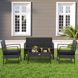 Tangkula 4 Piece Patio Rattan Conversation Set, Black - HW68938
