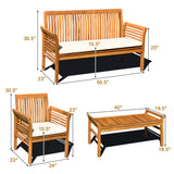 Tangkula 4 or 8 Piece Outdoor Acacia Wood Sofa Set, Padded Patio Conversation Table Chair Set - HW63884