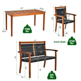 Tangkula 4 Pieces Patio Dining Set, Patiojoy Outdoor PE Rattan & Acacia Wood Dining Table Set with Umbrella Hole - HW67678+