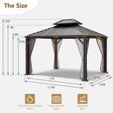 Tangkula 12' x 10' Hardtop Gazebo, Double Roof & Hook – NP10097WL-12CF+NP10097WL-22CF