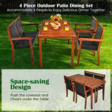 Tangkula 4 Pieces Patio Dining Set, Patiojoy Outdoor PE Rattan & Acacia Wood Dining Table Set with Umbrella Hole - HW67678+