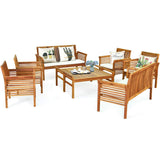 Tangkula 4 or 8 Piece Outdoor Acacia Wood Sofa Set, Padded Patio Conversation Table Chair Set - HW63884