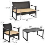 Tangkula 4-Piece Patio Rattan Furniture Set, Outdoor Conversation Set - HW64403