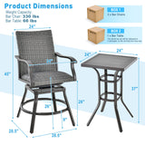 Tangkula 3 Pieces Swivel Bar Set, Aluminum Bar Height Furniture Set - NP10971+