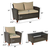 Tangkula 4-Piece Patio Rattan Furniture Set, Outdoor Wicker Conversation Set - HW64145+