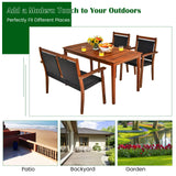 Tangkula 4 Pieces Patio Dining Set, Patiojoy Outdoor PE Rattan & Acacia Wood Dining Table Set with Umbrella Hole - HW67678+