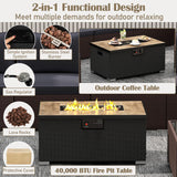 Tangkula 12 Pieces Patio Furniture Set with 32” Fire Pit Table and Propane Tank Cover - NP10261BK+HW71507DKA+