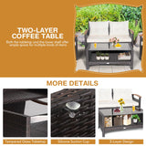 Tangkula 4 Piece Patio Rattan Conversation Set, Outdoor Wicker Sofa Set W/2-Layer Coffee Table - HW69469WH+