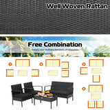 Tangkula 4 Piece Patio Rattan Conversation Set, Black - HW68938