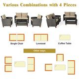 Tangkula 4-Piece Patio Rattan Furniture Set, Outdoor Wicker Conversation Set - HW64145+