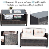 Tangkula 4-Piece Patio Furniture Set, Rattan Wicker Chair Set with 1 Loveseat, 2 Single Sofas - HW63217+
