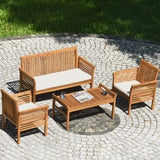 Tangkula 4 or 8 Piece Outdoor Acacia Wood Sofa Set, Padded Patio Conversation Table Chair Set - HW63884