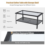 Tangkula 4 Pieces Outdoor Patio Furniture Set, Patiojoy PE Wicker Conversation Sofa Set with Tempered Glass Coffee Table - NP10087WL-BE