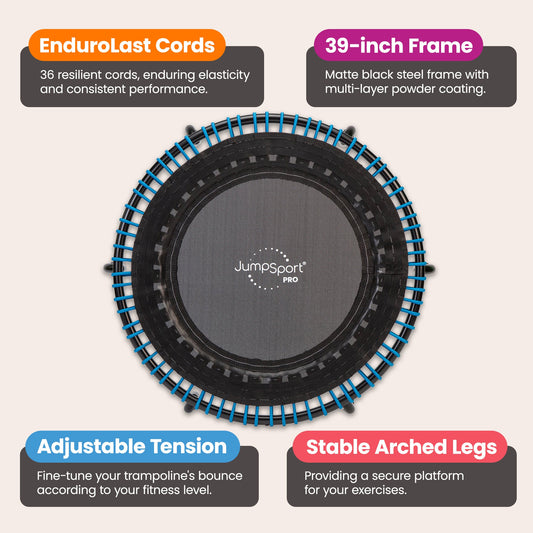 JumpSport 350 PRO 39 Inch Fitness Trampoline with Blue EnduroLast Elastic Cords - 348950