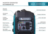 Konner Sohnen KS 2000iHS CO 1800W/2000W Generator LPG/Gasoline Inverter with CO Sensor Pure Sine Wave New - KS-2000IHS-CO