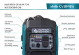 Konner Sohnen KS 2000iS CO 1800W/2000W Generator Gas Inverter with CO Sensor Pure Sine Wave New - KS-2000IS-CO