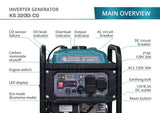 Konner Sohnen KS 3200i CO 3000W/3300W Generator Gas Inverter with CO Sensor Pure Sine Wave New - KS-3200I-CO