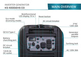 Konner Sohnen KS 4000iEHS CO 3500W/4000W Generator LPG/Gasoline Inverter with CO Sensor Pure Sine Wave New - KS-4000IEHS-CO