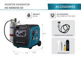 Konner Sohnen KS 4000iEHS CO 3500W/4000W Generator LPG/Gasoline Inverter with CO Sensor Pure Sine Wave New - KS-4000IEHS-CO