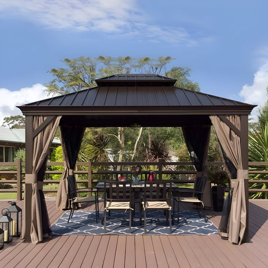 Kozyard Alexander 10' x 12' Hardtop Gazebo w/ Curtain & Netting - KZAHG1012