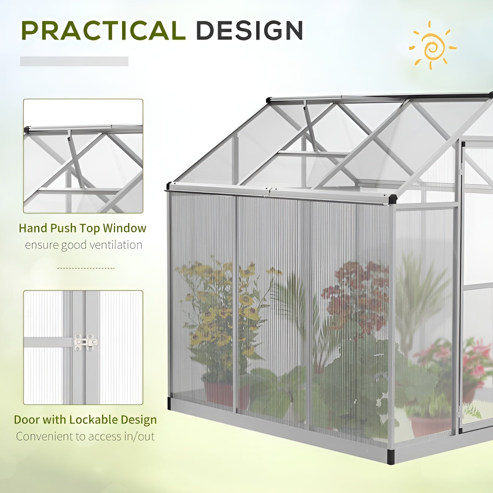Outsunny 6' L x 6' W Walk-In Polycarbonate Winter Greenhouse - 845-243