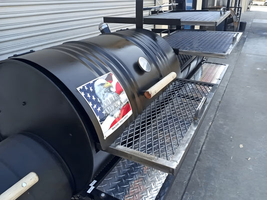 Moss Grills Joeys Ranch Style Barbecue Grill / 55 Gal Barrel Smoker + Open Ranch Grill / Residential or Commercial - 208