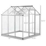 Outsunny 6' L x 6' W Walk-In Polycarbonate Winter Greenhouse - 845-243