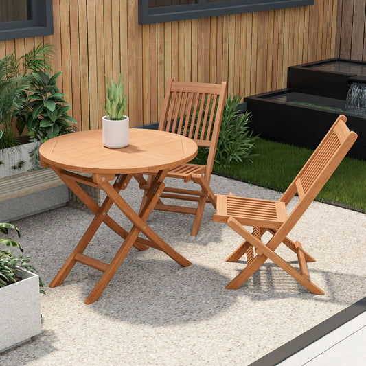 Costway Outdoor Bistro Set with Slatted Seat and Teak Wood Tabletop New - OP71185+OP71186