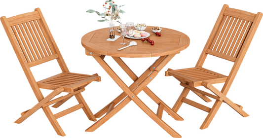 Costway Outdoor Bistro Set with Slatted Seat and Teak Wood Tabletop New - OP71185+OP71186