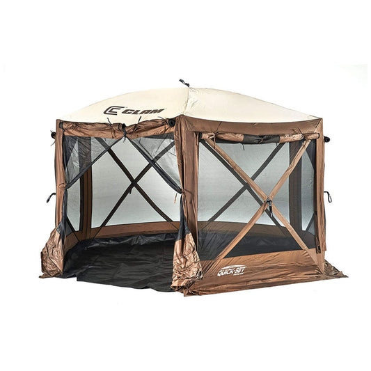 CLAM Quick-Set Pavilion Camper 12.5' x 12.5' Shelter, Brown w/Rain Fly Tarp, Tan - 149354