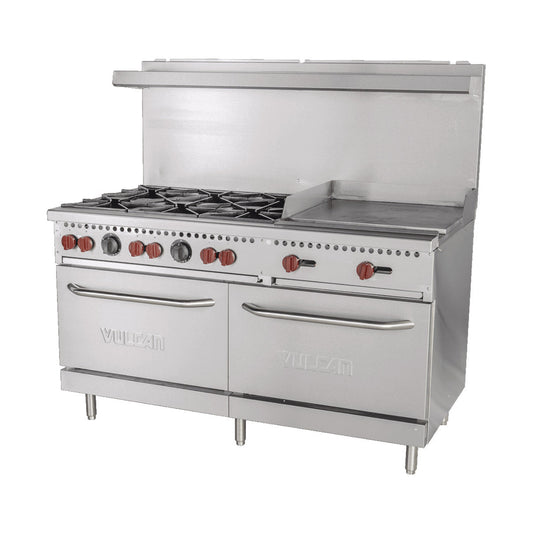 Vulcan SX60F-6B24G SX Series 60" Natural Gas 6-Burner Value Range With 24" Griddle- 258,000 BTU
