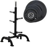 TKO 255 Lb. Rubber Olympic Weight Plate Set with Weight Storage Tree 6210 - 803OR