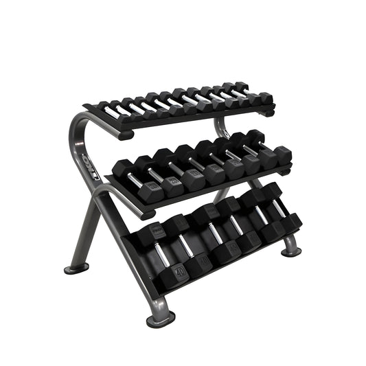 TKO Rubber Hex Dumbbell Set with 3-Tier Horizontal Rack - S890-SXRE15