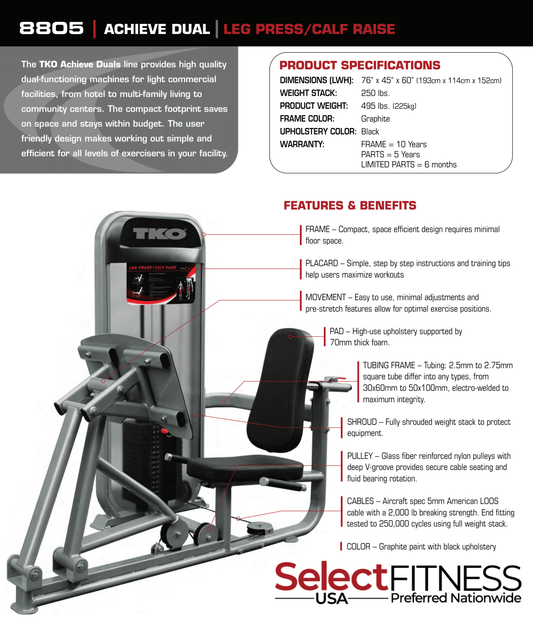 TKO Strength Dual Leg Press/ Calf Raise Machine - 8805