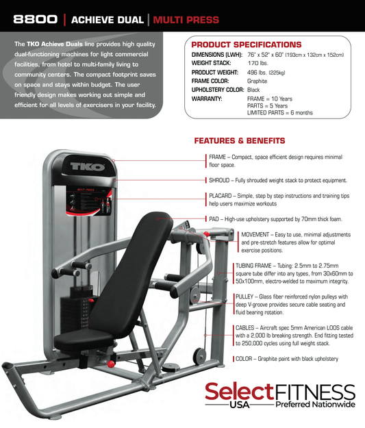TKO Strength Dual Multi Press Cable Machine - 8800