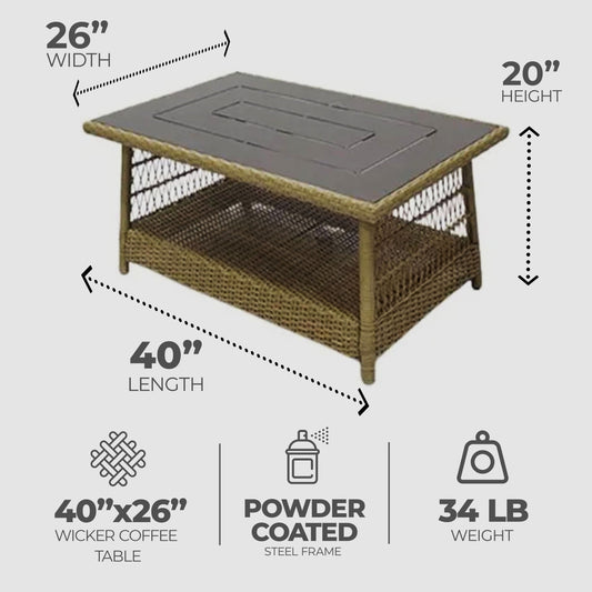 Four Seasons Courtyard Positano 40" x 26" Outdoor Wicker Coffee Table, Brown - 396089