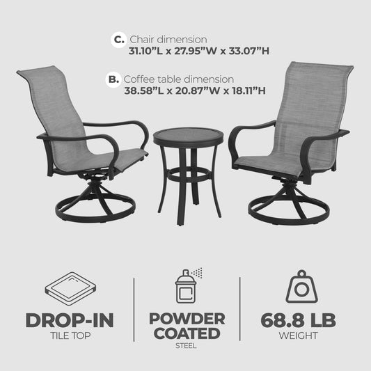 Four Seasons Courtyard Palermo 3 Piece Aluminum Bistro Set with Swivel Rockers - 396092